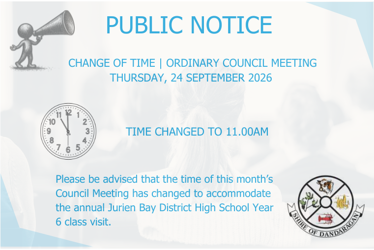 PUBLIC NOTICE | CHANGE OF TIME 24 SEPTEMBER 2026 COUNCIL MEETING