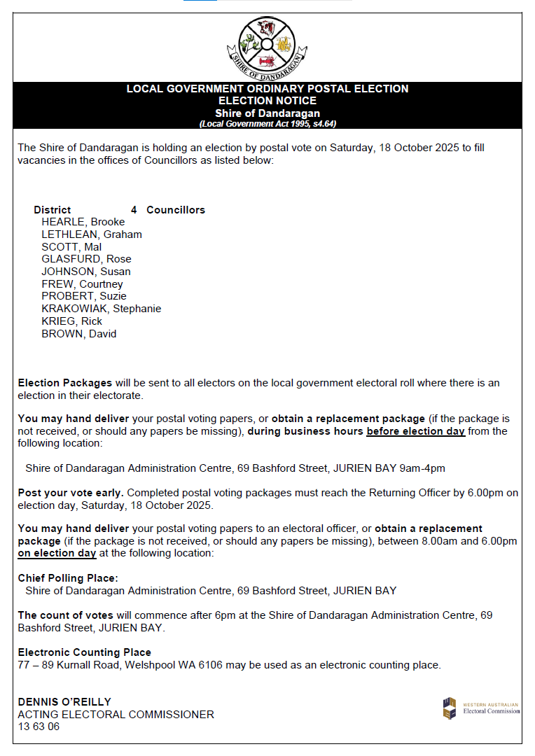 Local Government Ordinary Postal Election - Election Notice